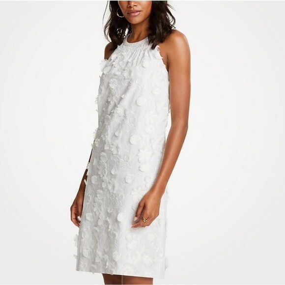 Ann Taylor Dresses & Skirts - Ann Taylor White High Neck Halter Floral Applique' Mini A Line Dress Size M/L